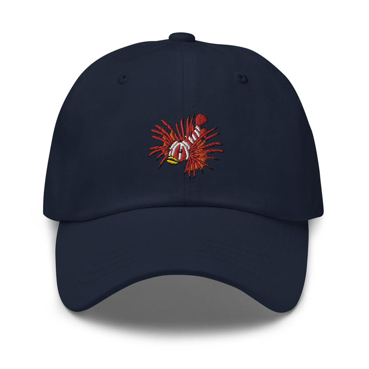 a baseball cap with a ball and fireworks on it