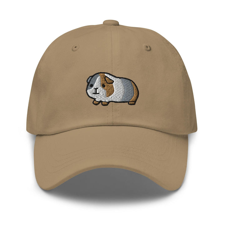 a tan cap with a guinea pig embroidered on it