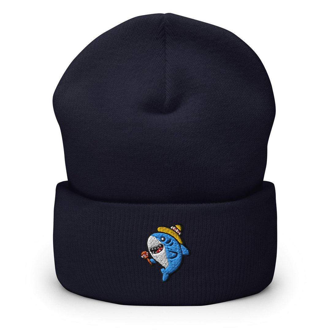 a blue hat with a cartoon character on it