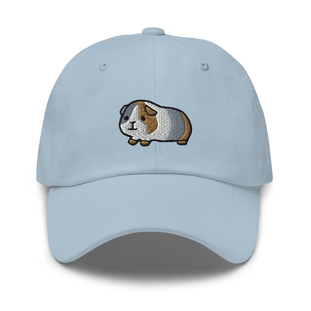 a light blue cap with a guinea pig embroidered on the front