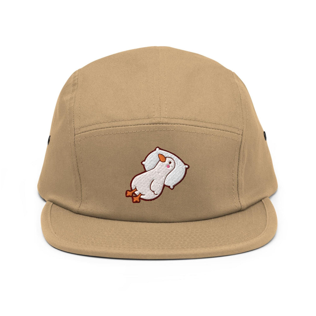 a brown hat with a bear embroidered on it