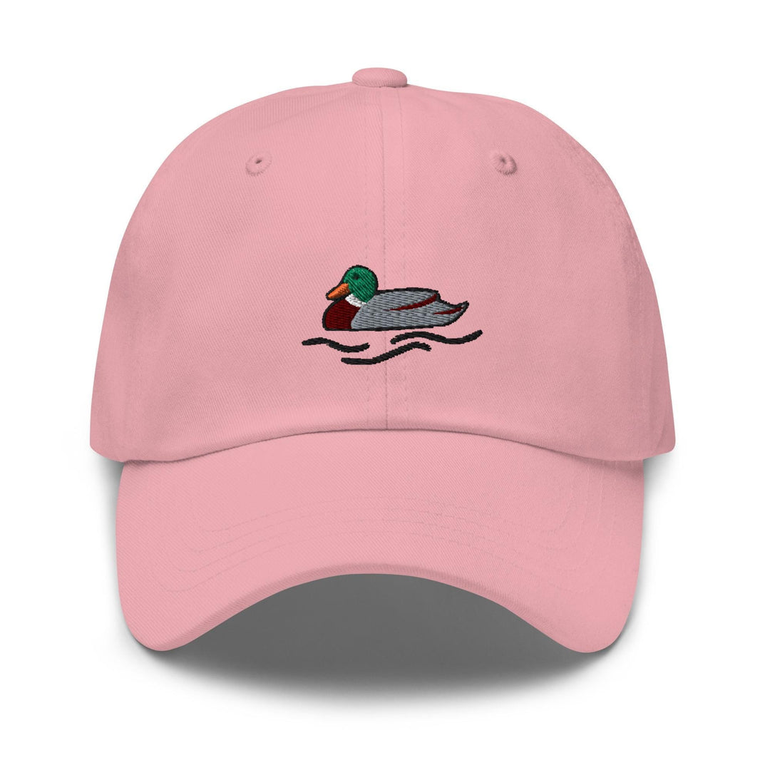 a pink hat with a duck on it