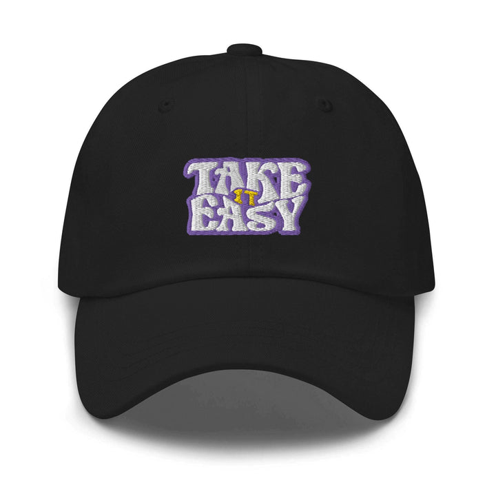 a black hat with the words take easy on it