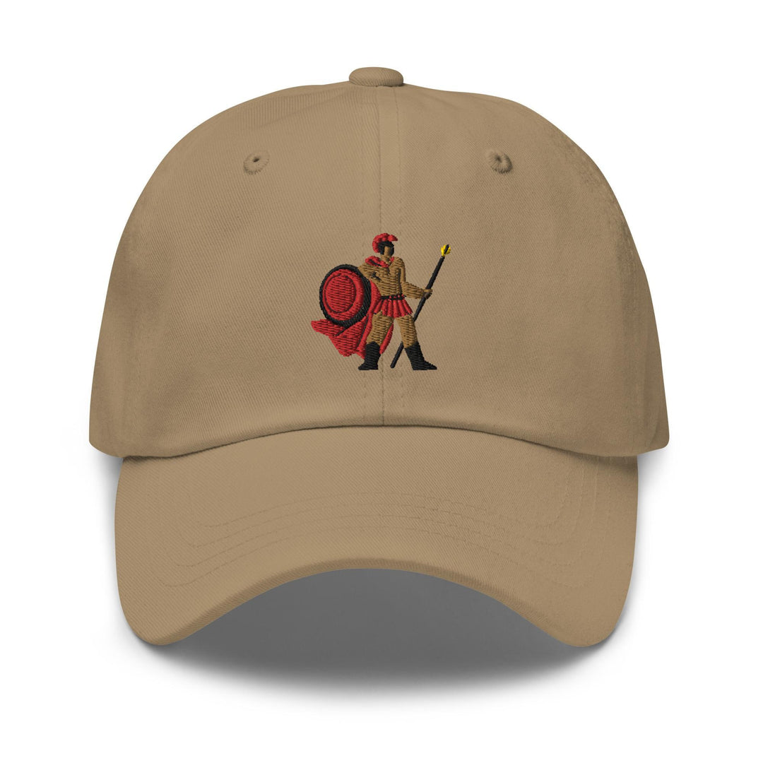 a baseball cap with a picture of a man holding a baseball bat