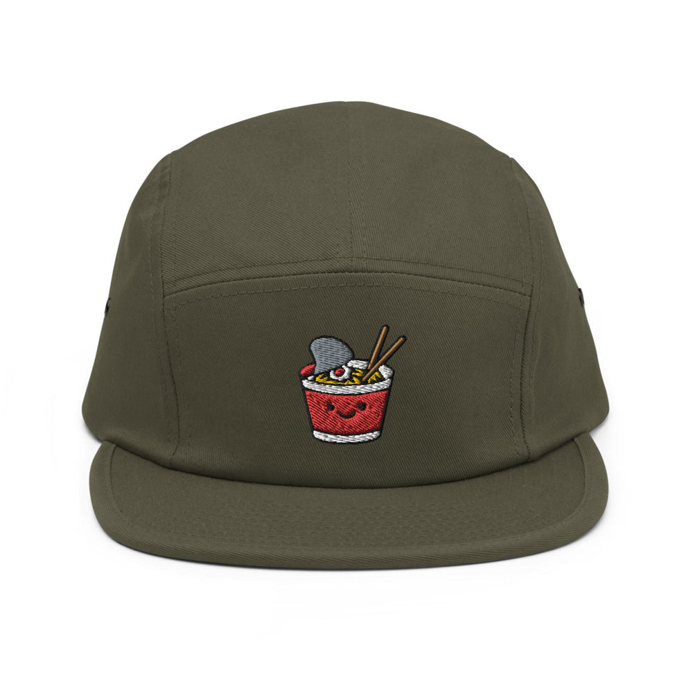 a green hat with a picture of a bowl of food