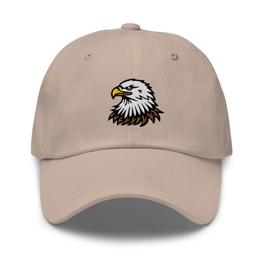 a tan hat with an eagle on it