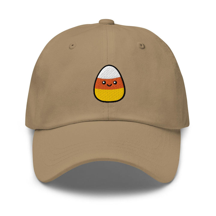 a tan hat with an orange and white egg on it