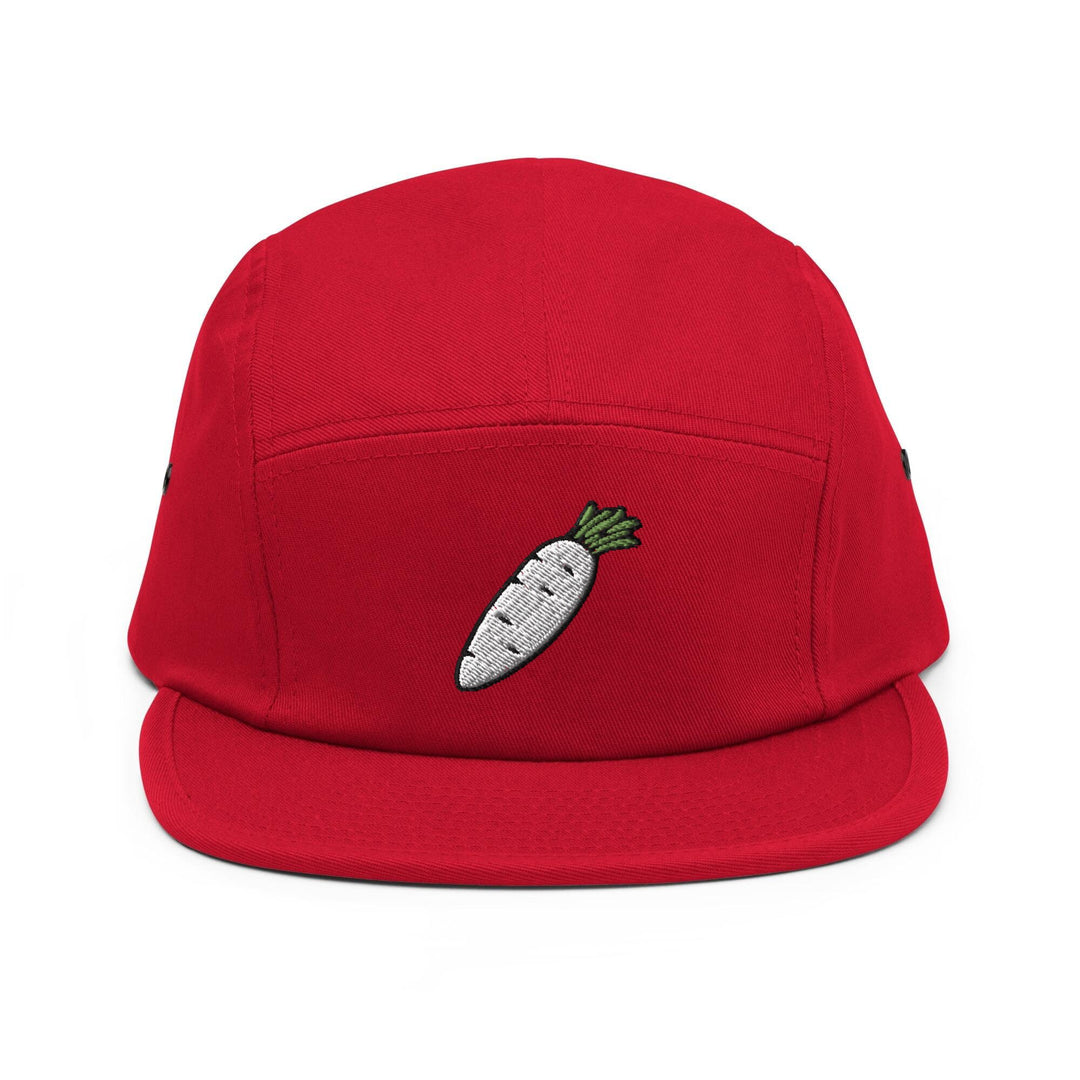 a red hat with a picture of a carrot on it