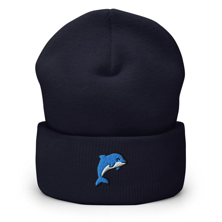 a blue hat with a dolphin embroidered on it