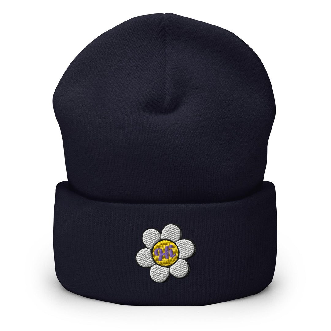 a beanie hat with a flower on it