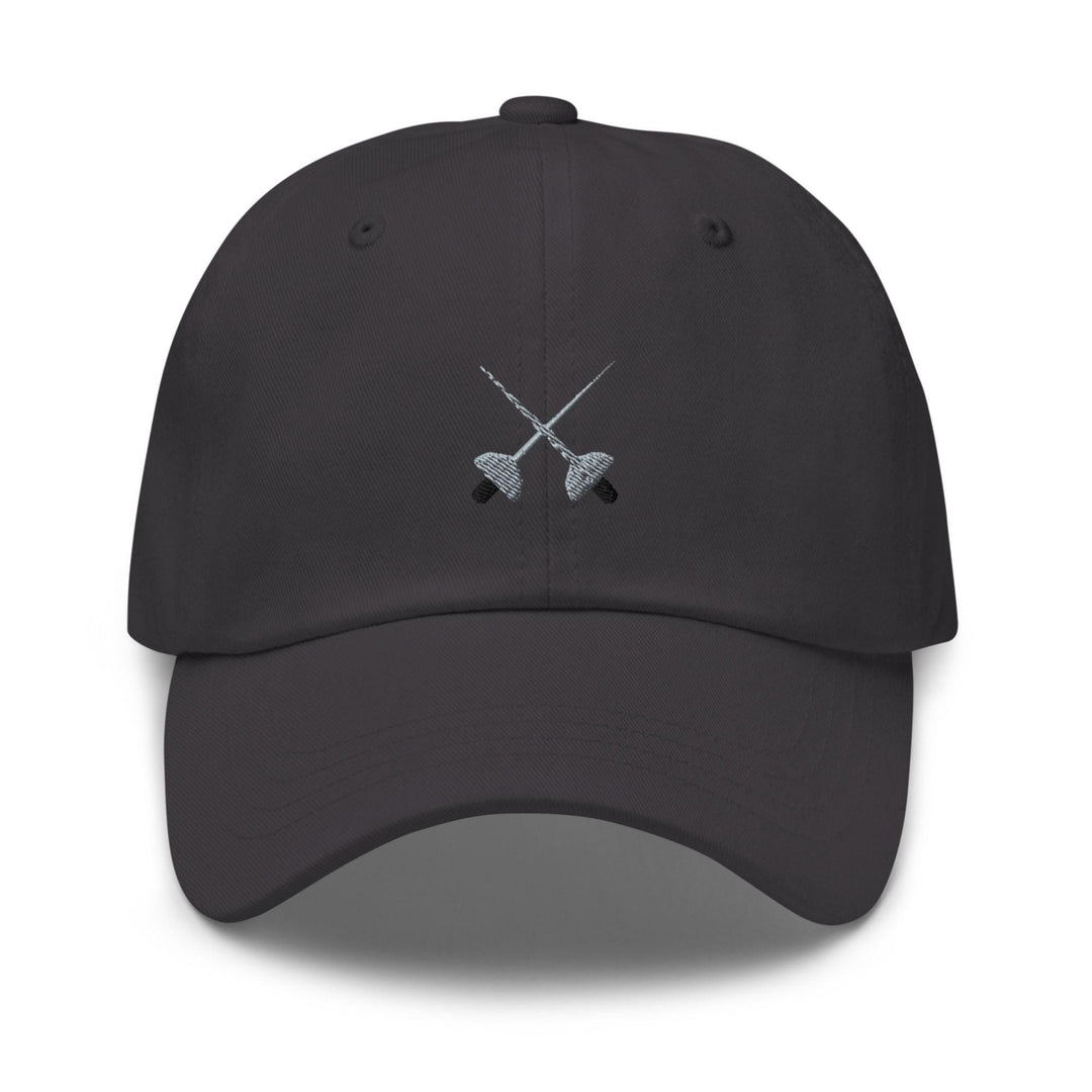 a black hat with two crossed swords on it