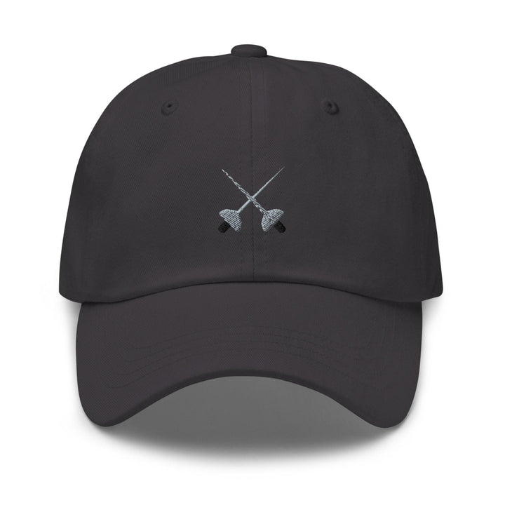 a black hat with two crossed swords on it