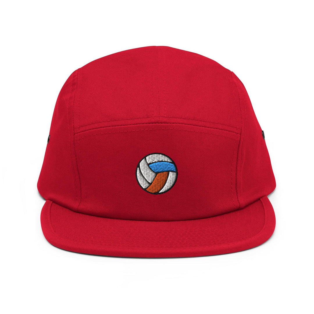 a red hat with a volleyball on it