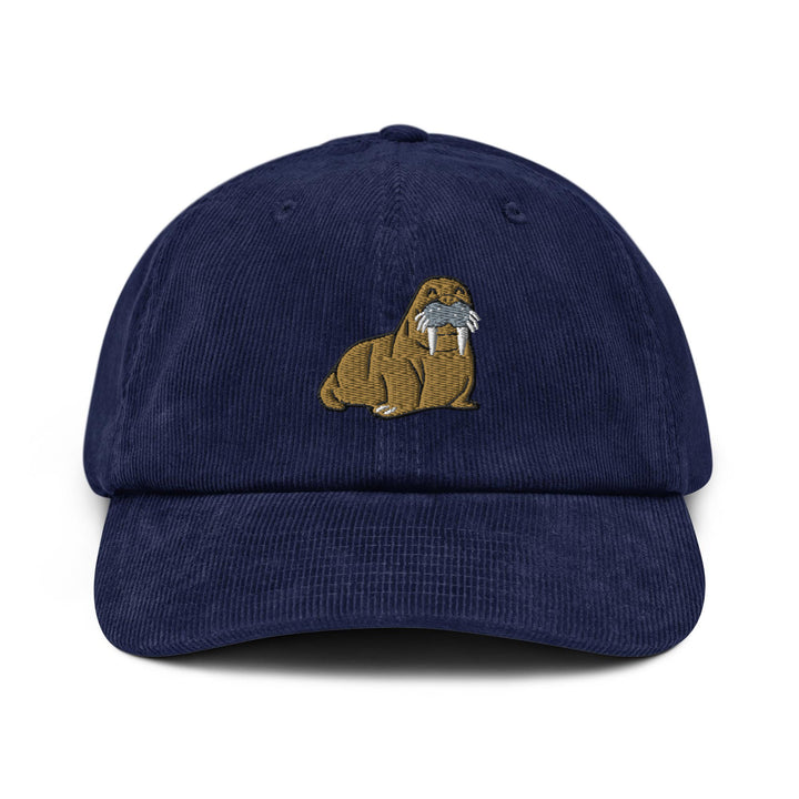 a blue hat with a beaver embroidered on it