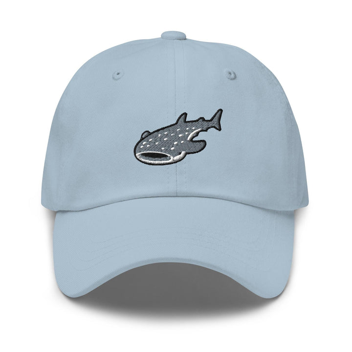 a light blue hat with a fish embroidered on it