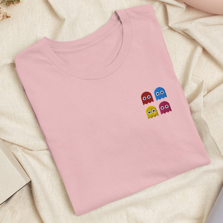 Colorful Retro Arcade Game Ghost Embroidered T-shirt