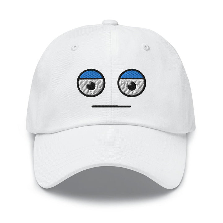 a white hat with a face drawn on it