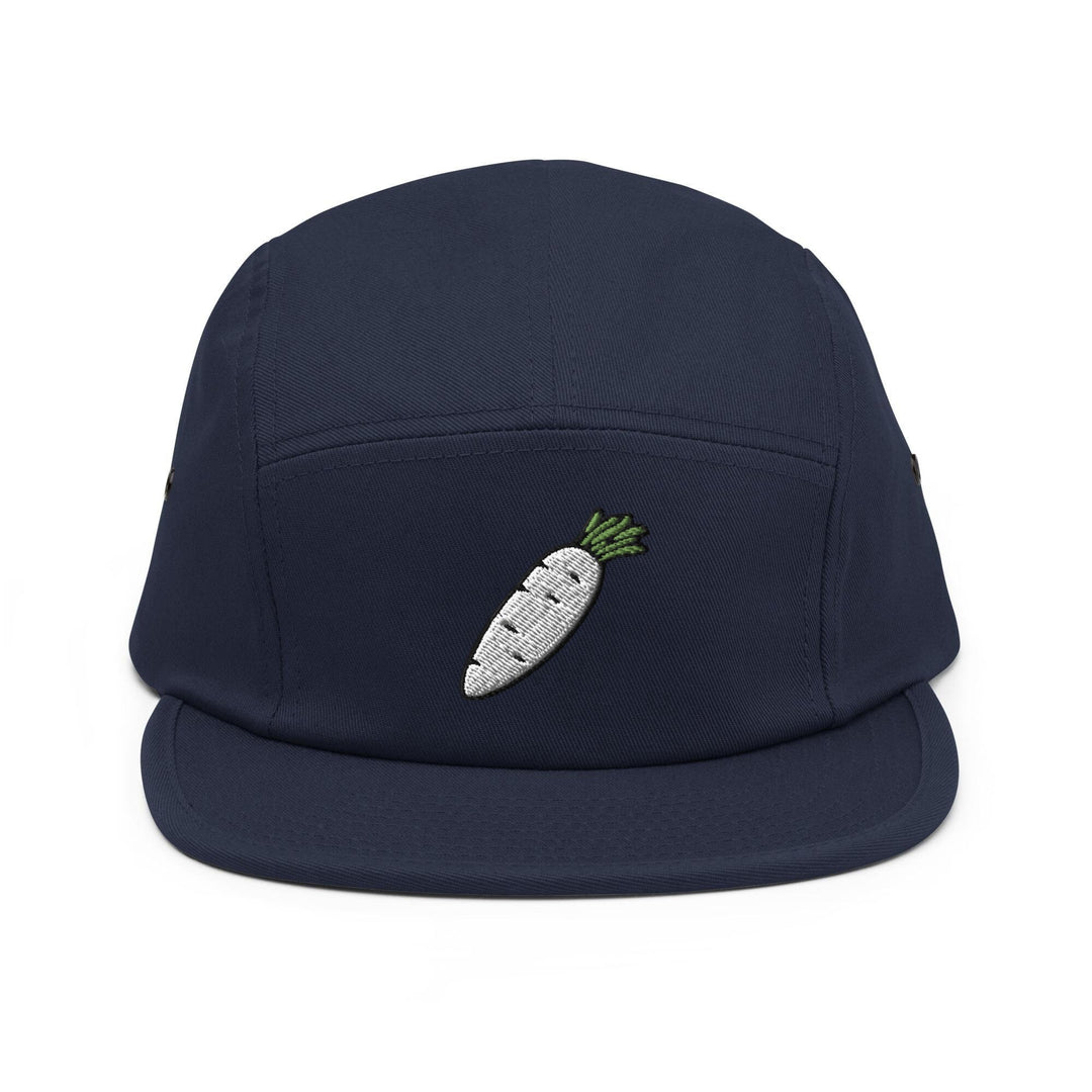 a hat with a carrot embroidered on it