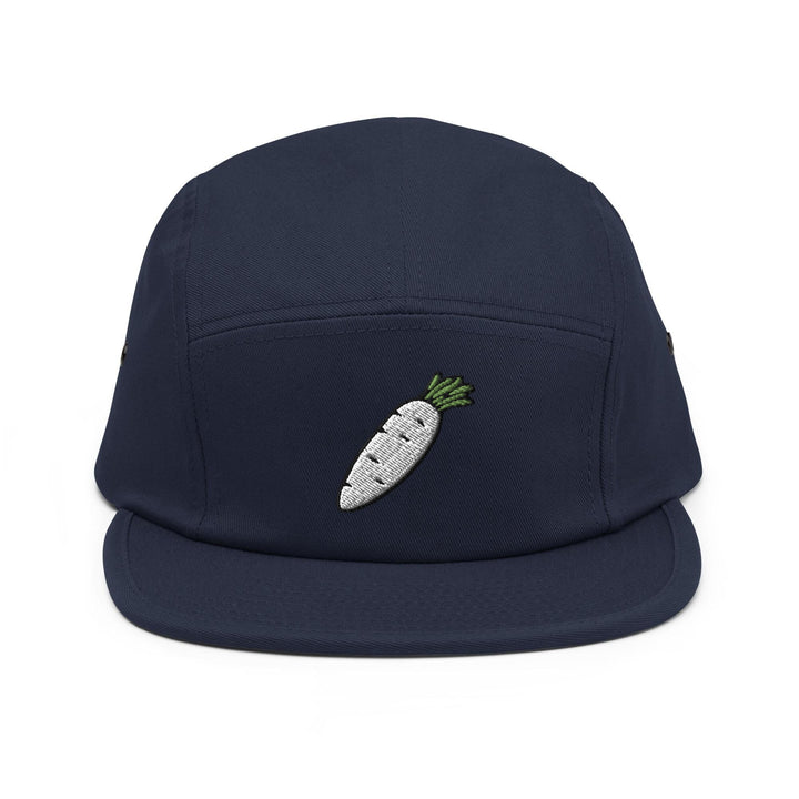 a hat with a carrot embroidered on it