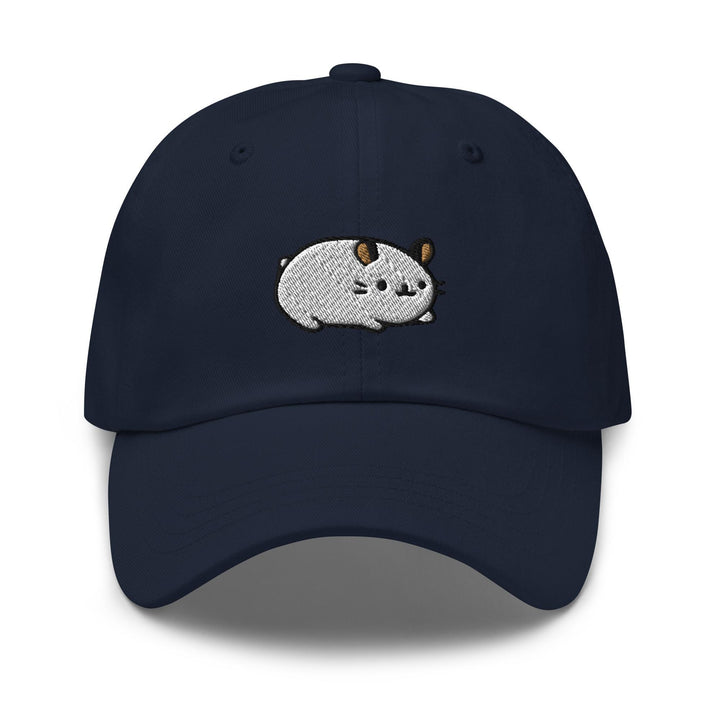 a navy cap with a white panda bear embroidered on the front