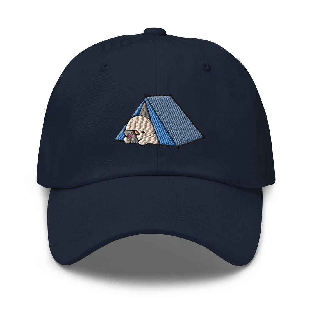 a baseball cap with a picture of a dog in a tent