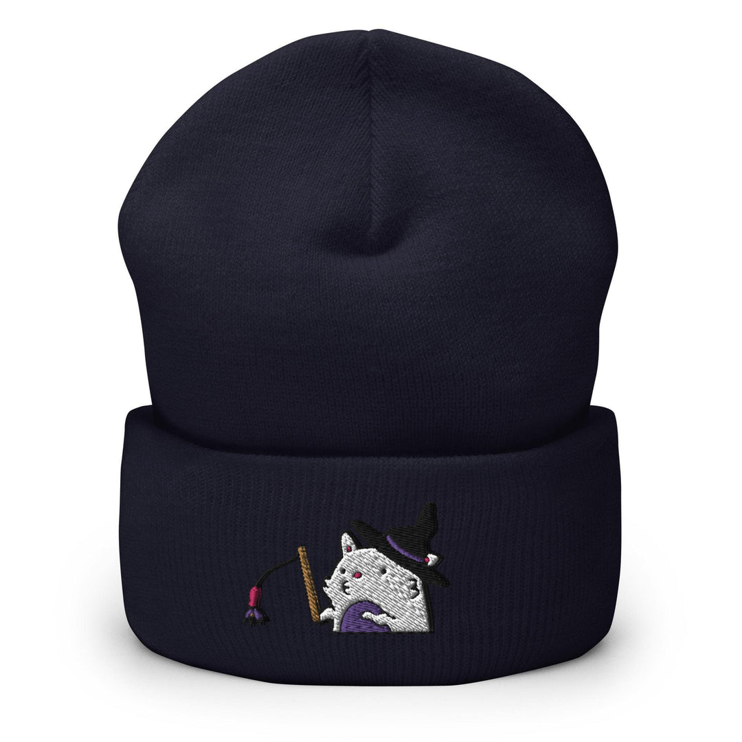 a black hat with a white cat on it
