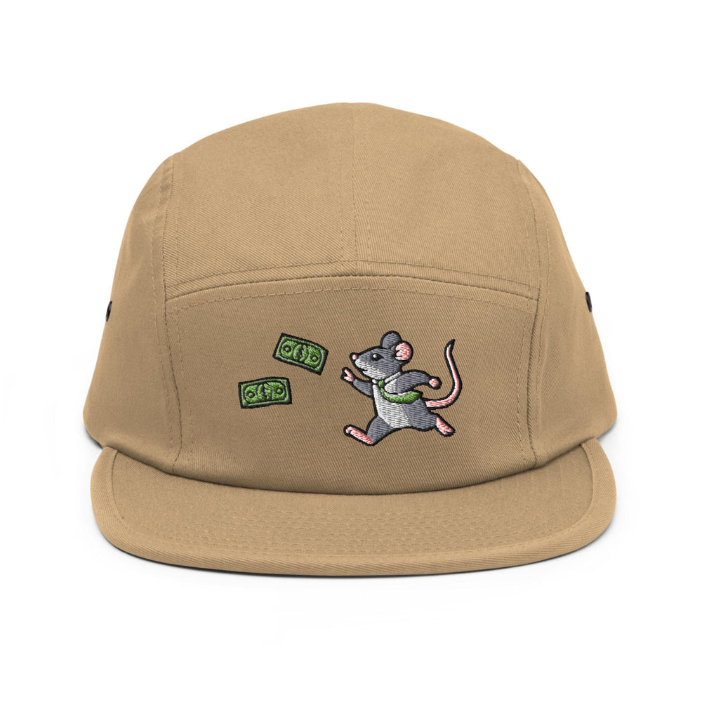 a brown hat with a cartoon mouse on it