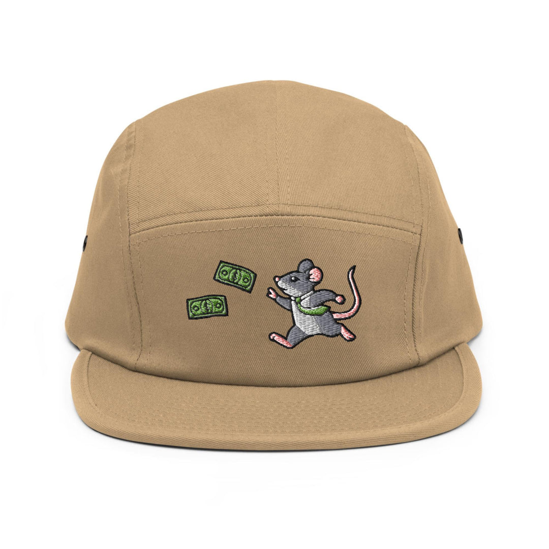 a brown hat with a cartoon mouse on it