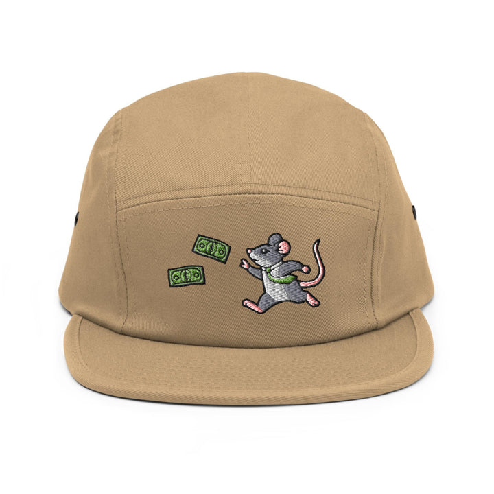 a brown hat with a cartoon mouse on it