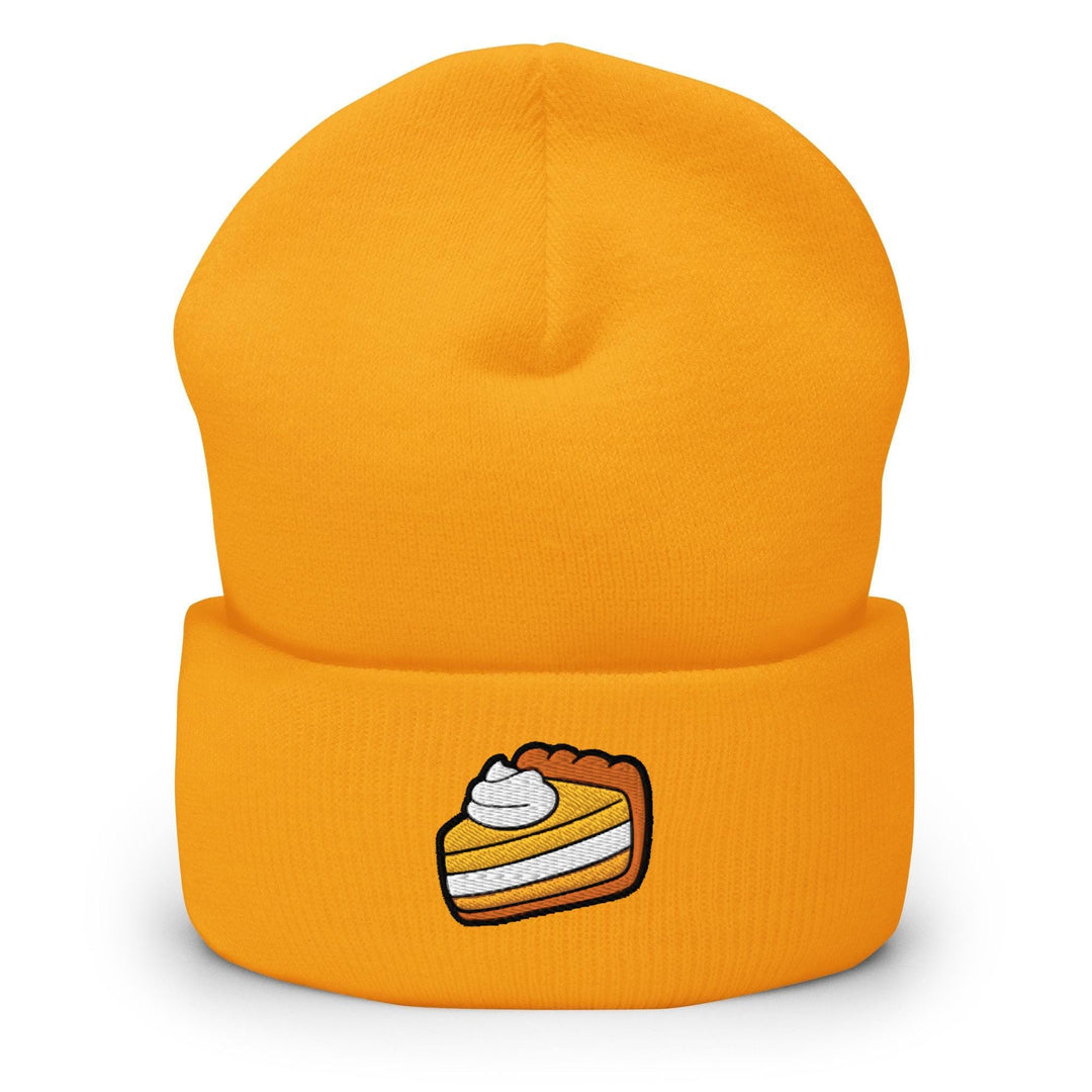 a yellow hat with a piece of cake on it