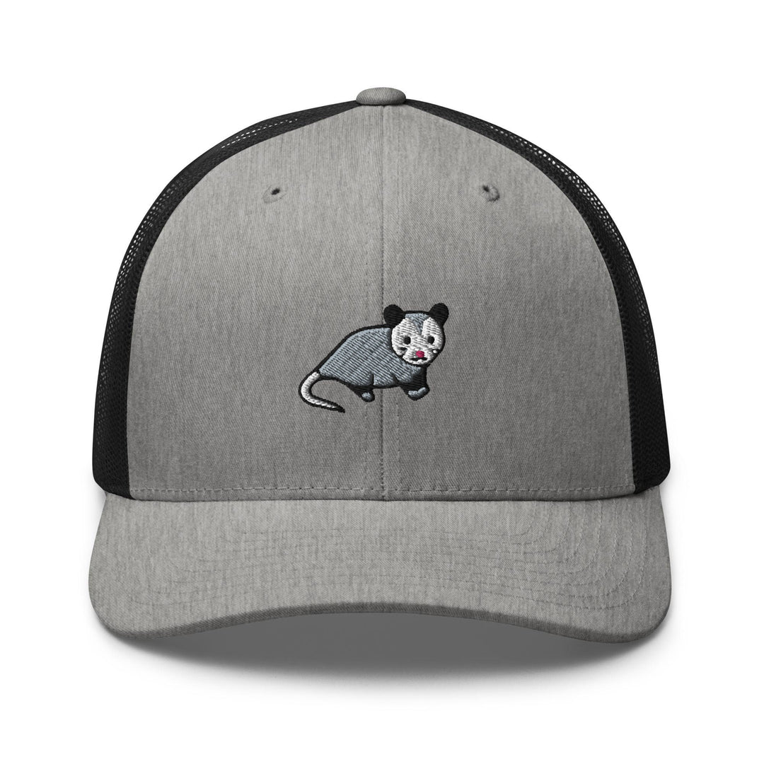 a gray and black hat with a panda on it
