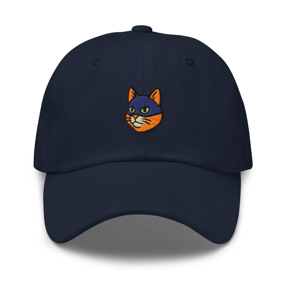 a baseball cap with a cat embroidered on the front