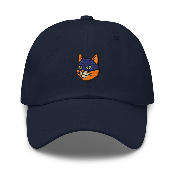 a baseball cap with a cat embroidered on the front
