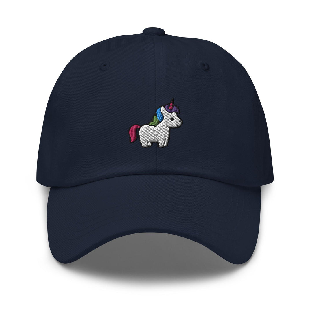 a baseball cap with a unicorn embroidered on the front