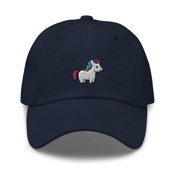 a baseball cap with a unicorn embroidered on the front