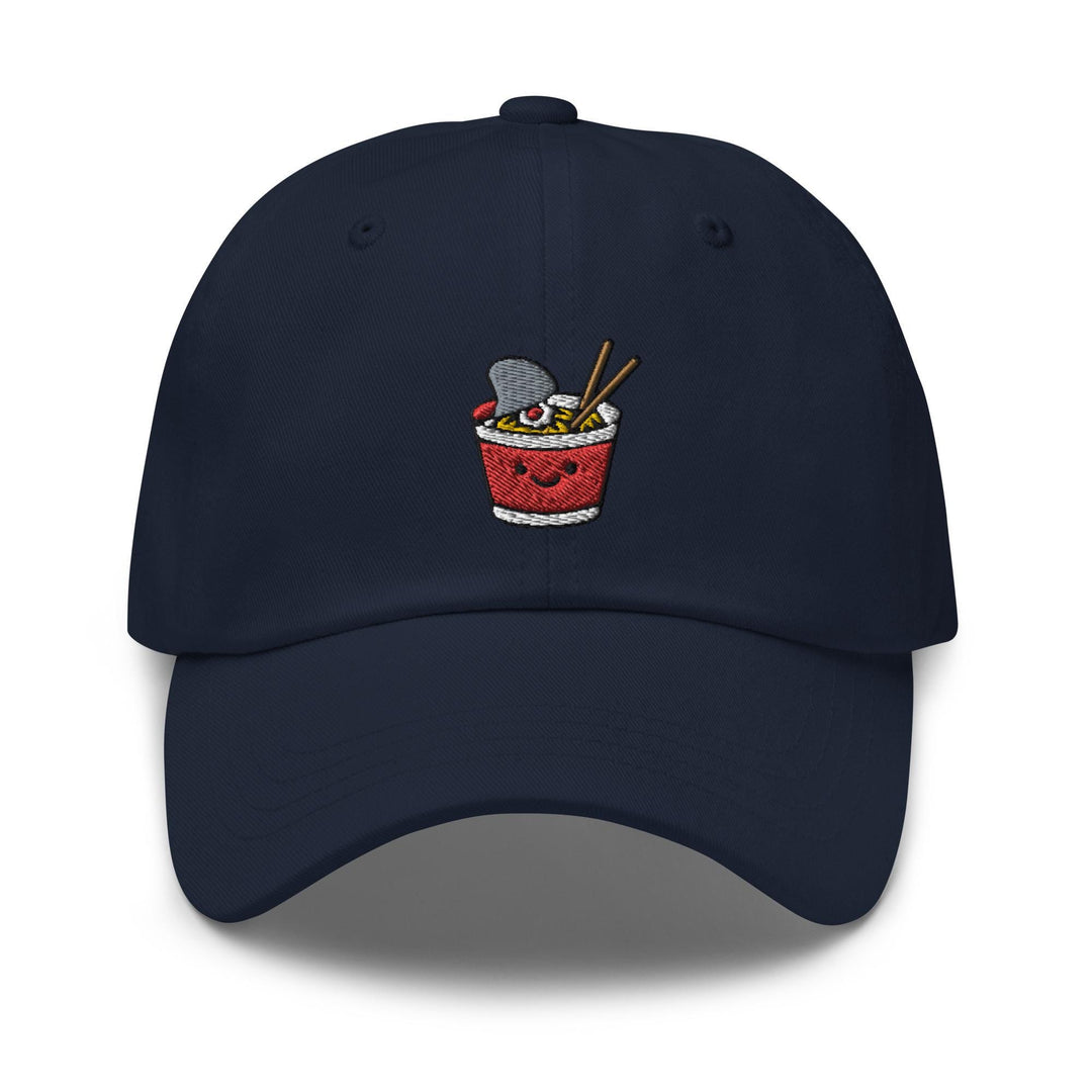 a baseball cap with an image of a ramen bowl with chopsticks and