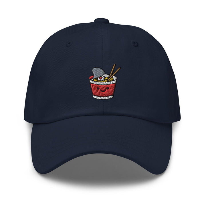 a baseball cap with an image of a ramen bowl with chopsticks and