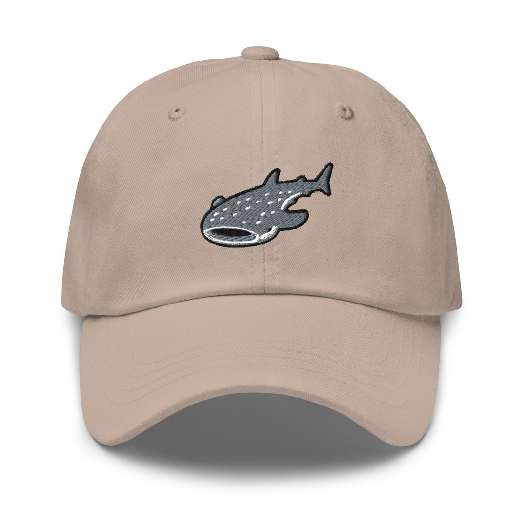 a tan hat with a fish embroidered on it