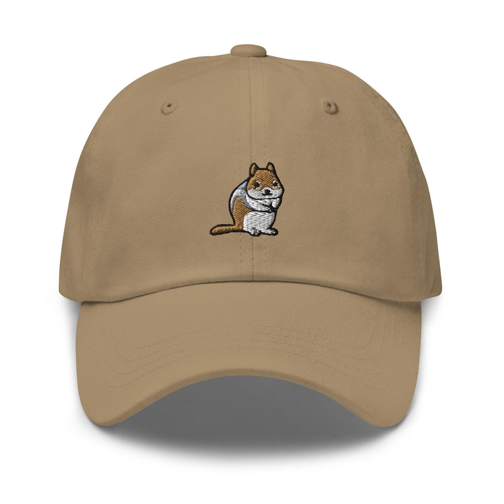 a tan hat with a cat embroidered on it