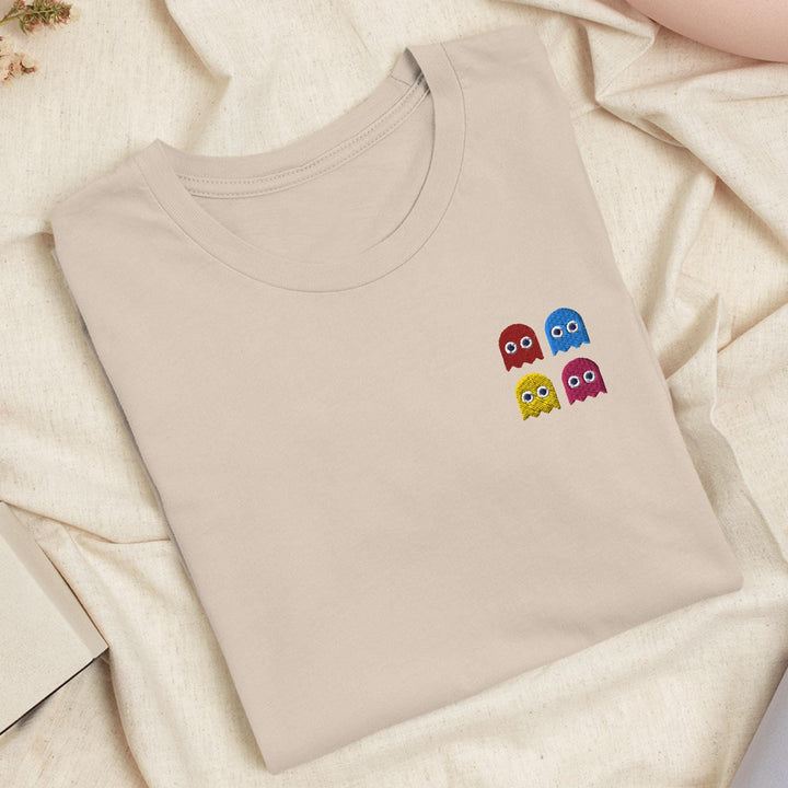 Colorful Retro Arcade Game Ghost Embroidered T-shirt