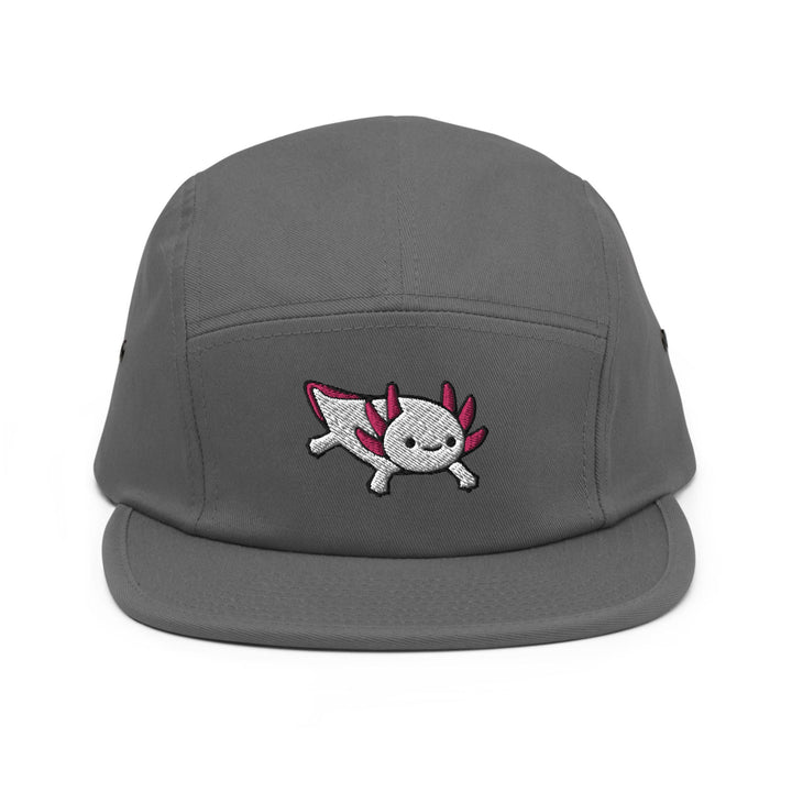 a gray hat with a skull on it