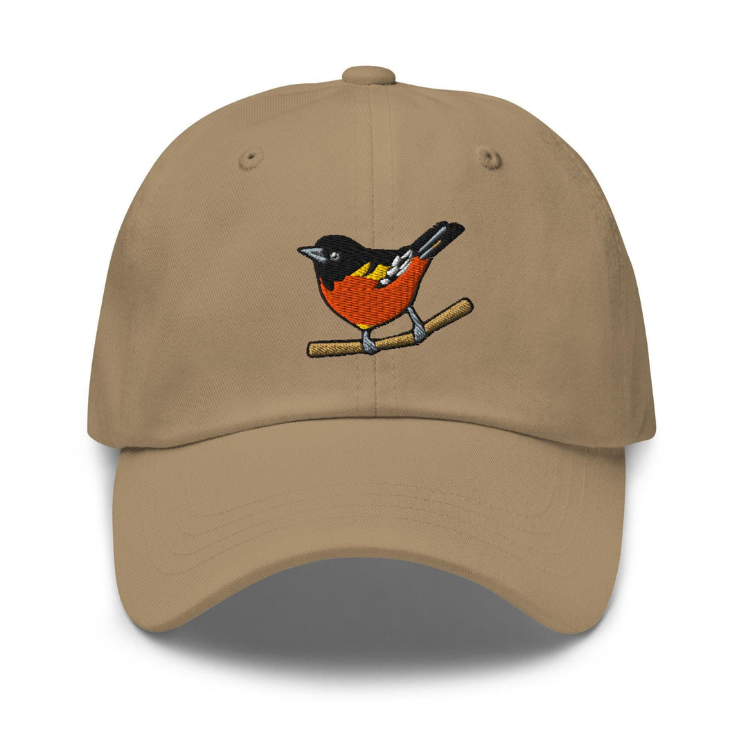 a baseball cap with a bird embroidered on it