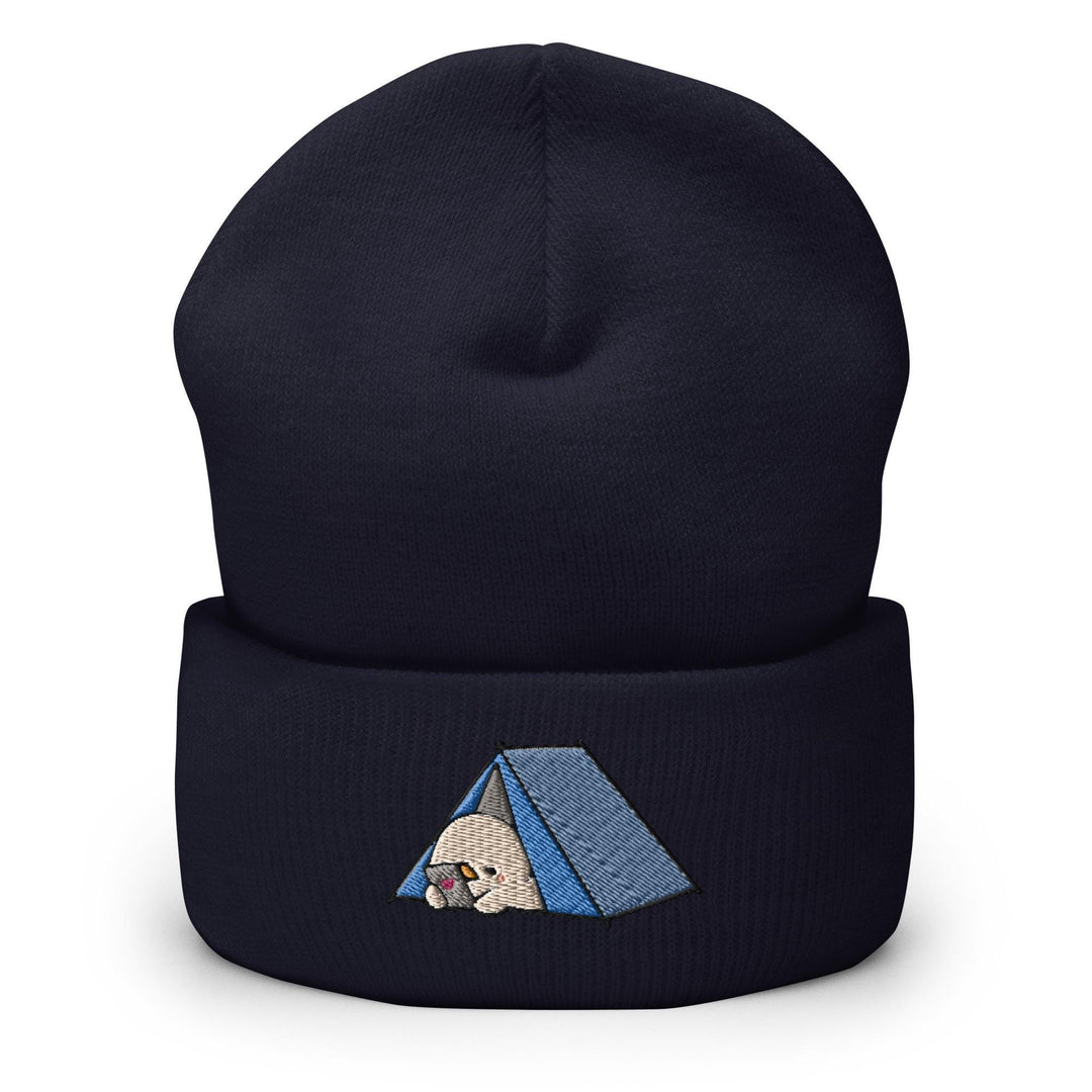 a beanie hat with a picture of a tent on it