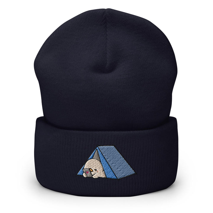 a beanie hat with a picture of a tent on it