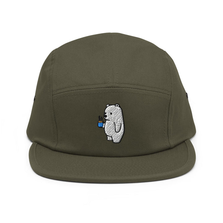 a green hat with a bear embroidered on it