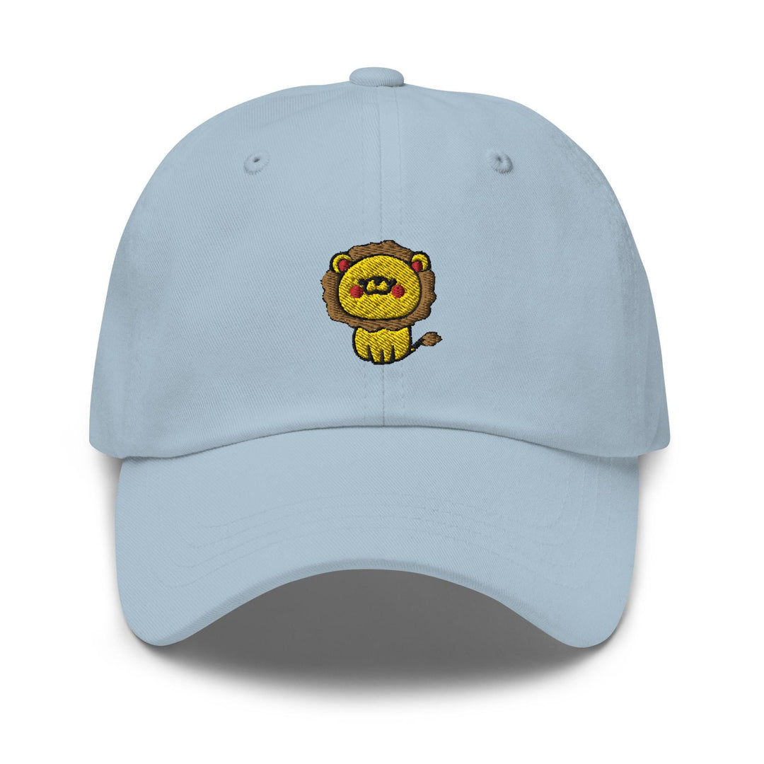 a light blue hat with a lion embroidered on the front