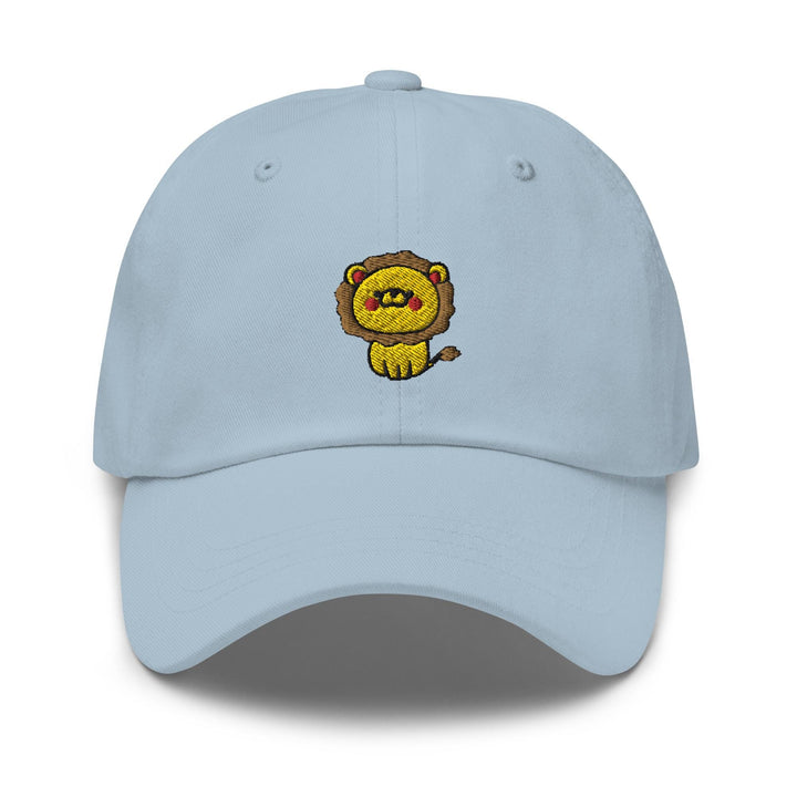 a light blue hat with a lion embroidered on the front