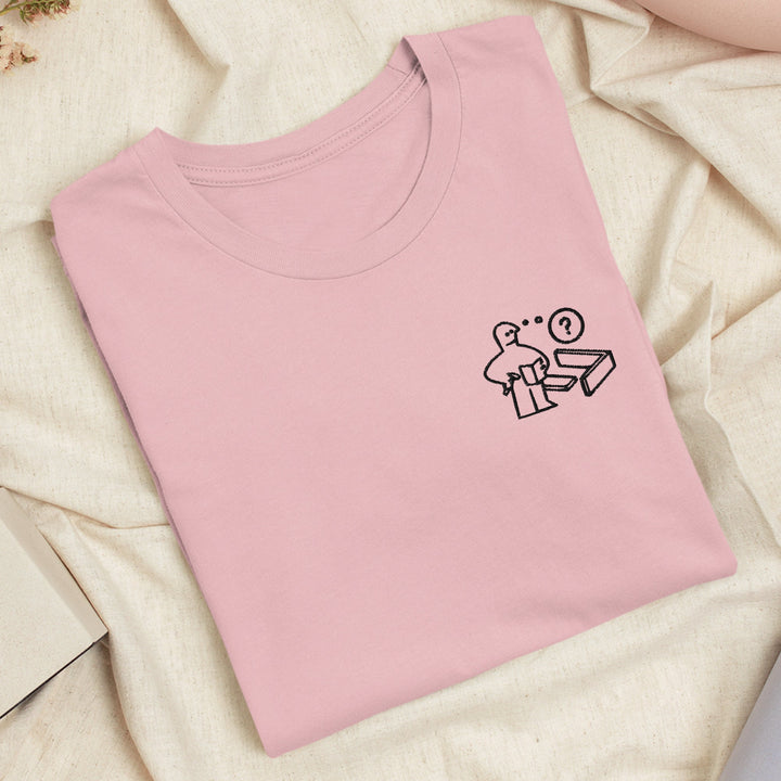 a pink t - shirt with a stick figure on it