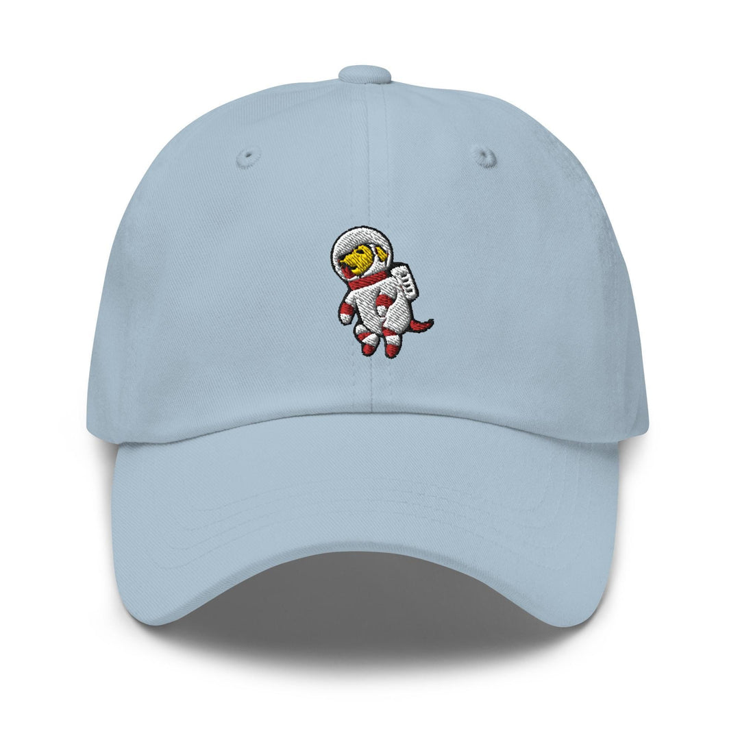 a light blue hat with an image of an astronaut on it
