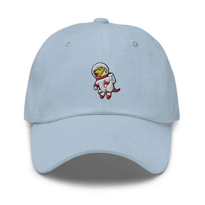 a light blue hat with an image of an astronaut on it